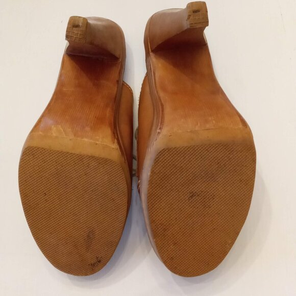 Marrantino Leather Clogs Lace Up Wooden High Heels 70s VTG Brazil Made 8.5 Shoes - Picture 4 of 6